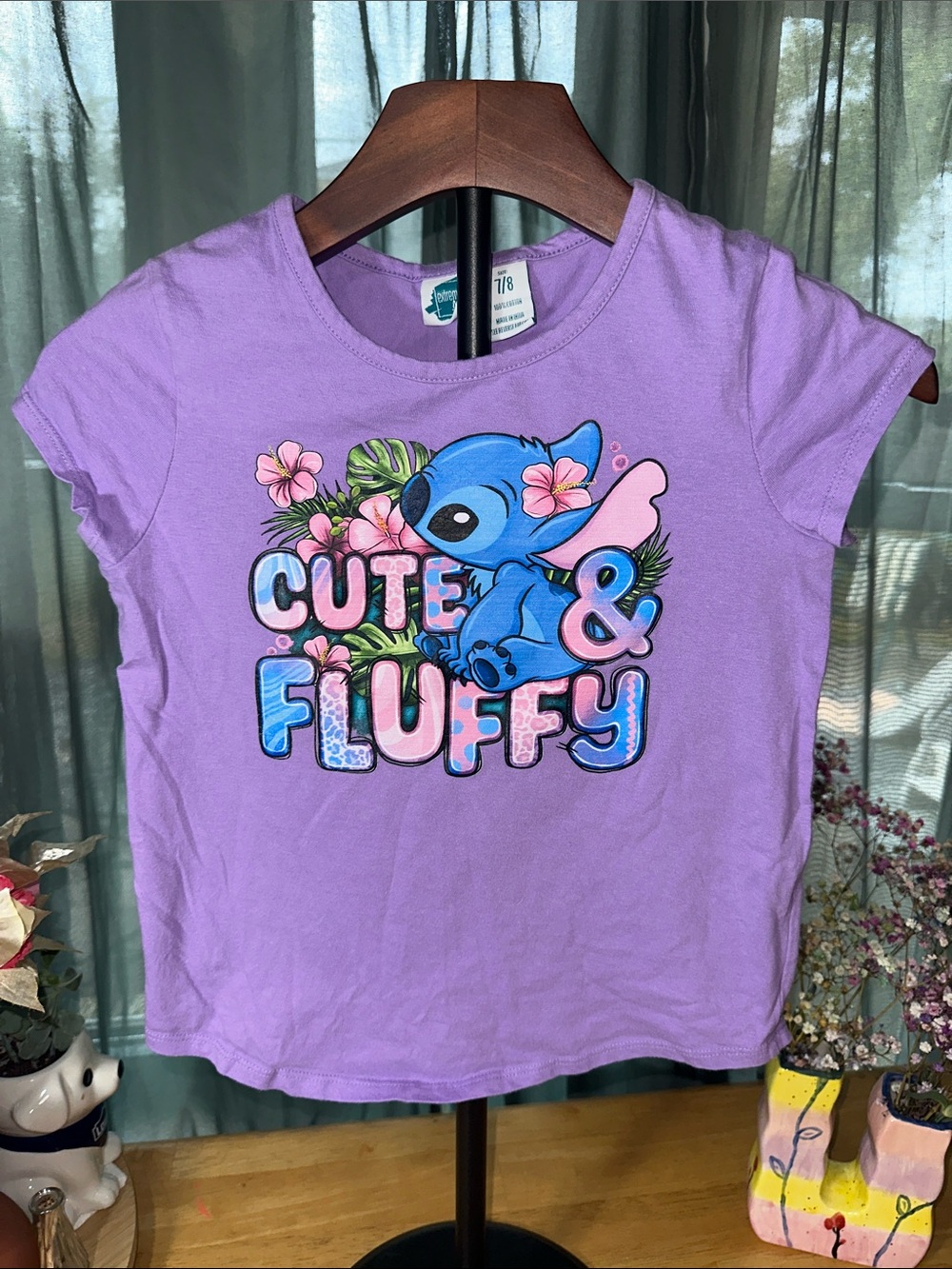 Kids Purple 'Cute & Fluffy' Stitch Graphic Tee